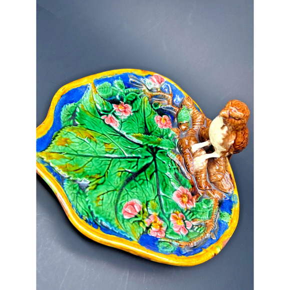 Majolica Pottery Plate Dish with Bird, Bright Colors, Heavy, Unmarked - Picture 15 of 16